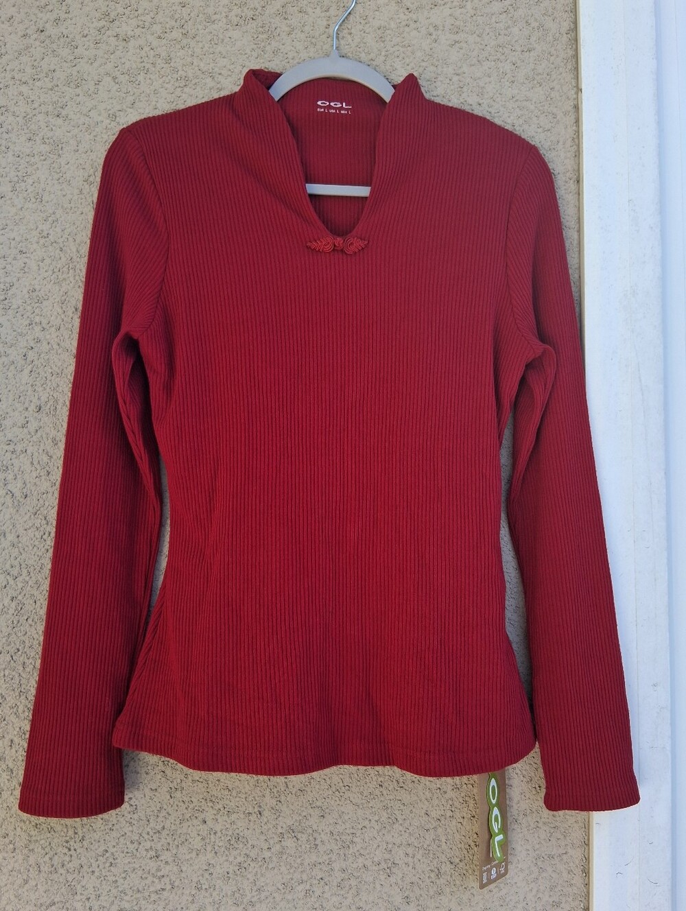OGL Red Ribbed Long-Sleeve Blouse